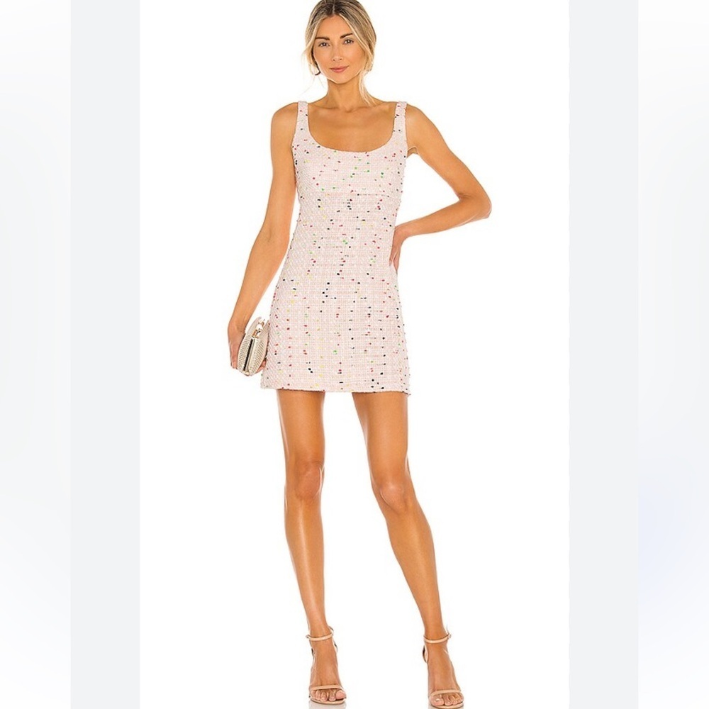 Amanda Uprichard Pink Tweed Mini Dress with Multicolor Speckle